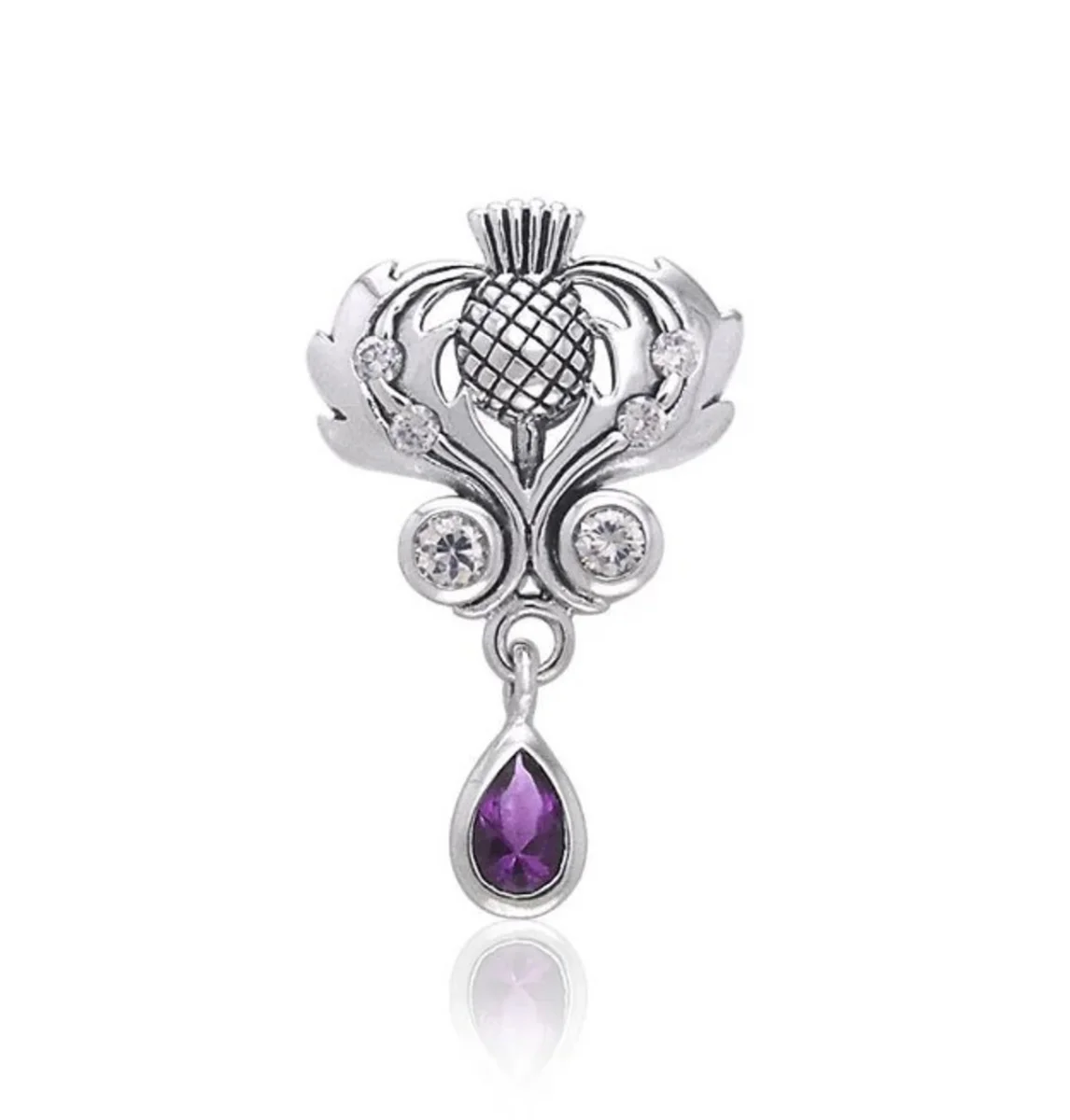 Silver Scottish Thistle Pendant with Amethyst – Sterling Scottish Jewelry - Image 3 | CeltHaus