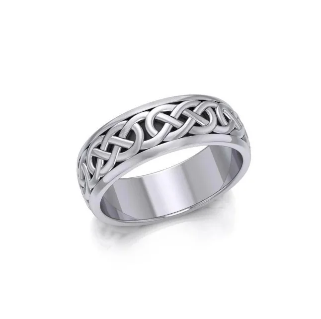Sterling Silver Engraved Celtic Knot Band Ring | Irish Heritage Jewelry - Image 3 | CeltHaus