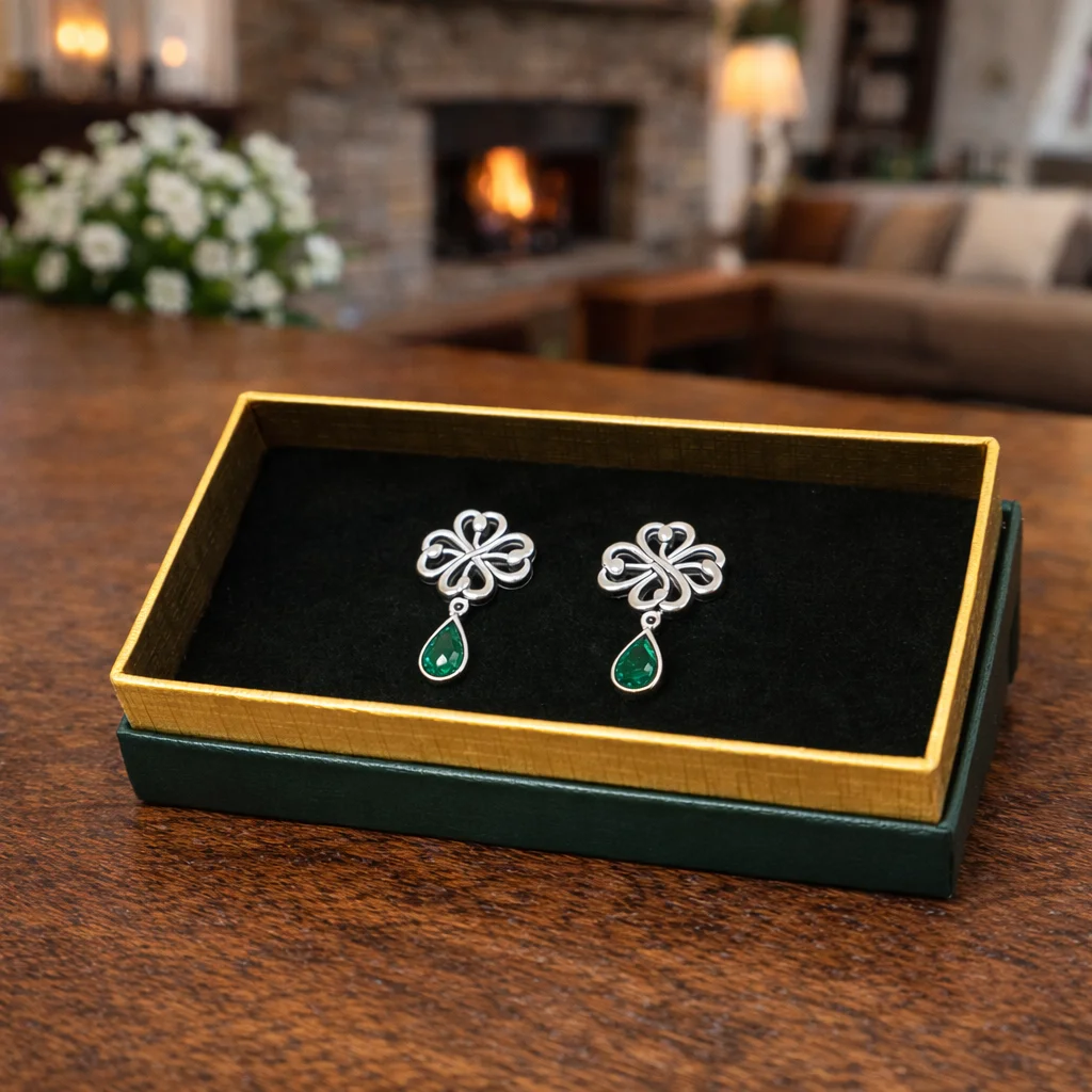 Sterling Silver Four-Leaf Clover Post Earrings | Lucky Irish Jewelry - Image 2 | CeltHaus