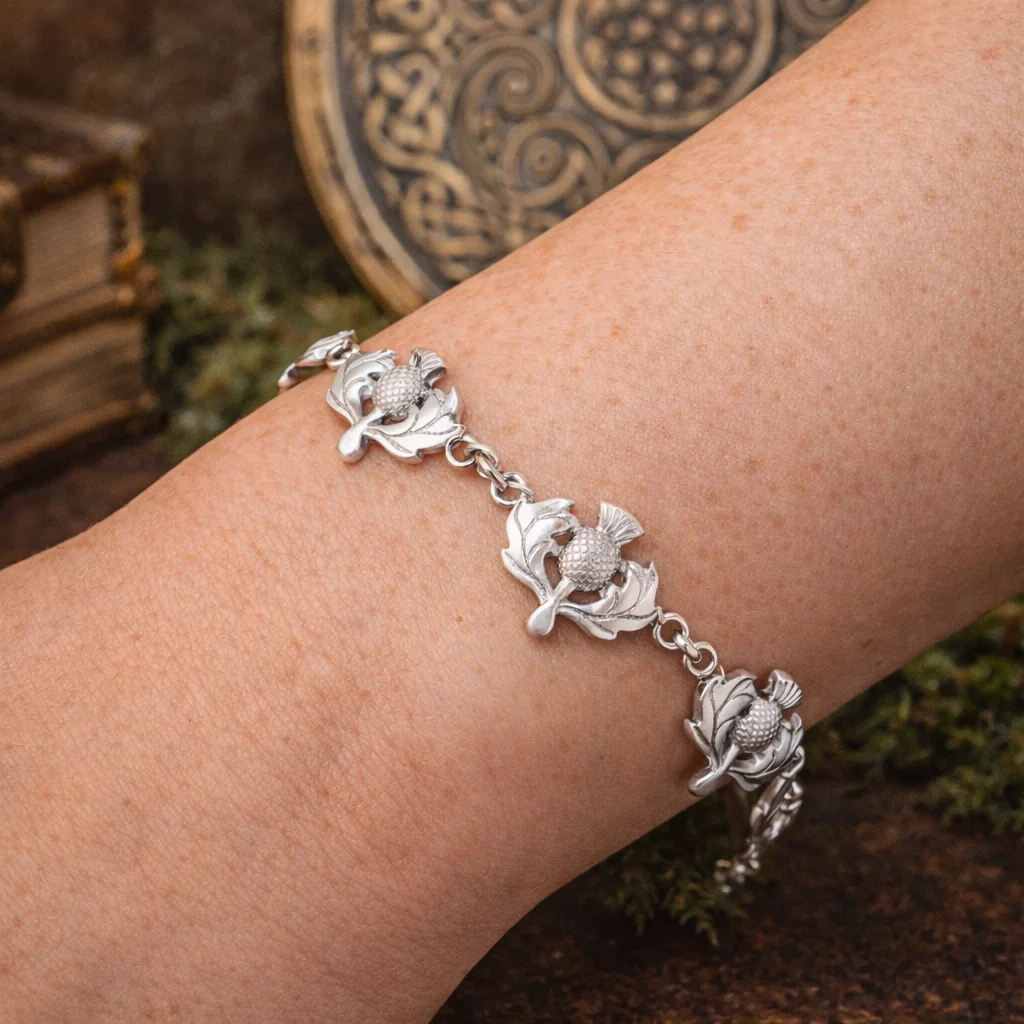Sterling Silver Scottish Thistle Bracelet – Determination & Strength Jewelry - Image 2 | CeltHaus