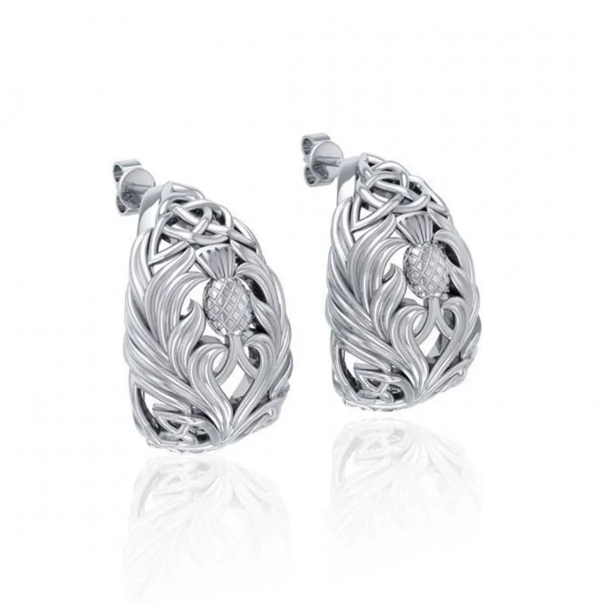 Teardrop Celtic Knotwork Post Earrings with Thistle Motif – Sterling Irish Heritage Jewelry - Image 3 | CeltHaus