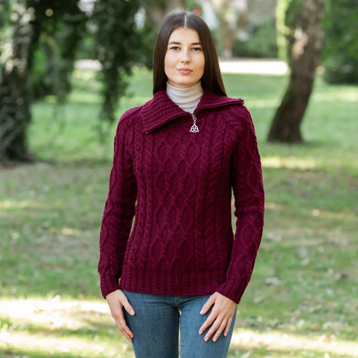 Women’s Merino Wool Zip-Neck Sweater – Classic Warm Wool Knit Pullover - Knitwear | CeltHaus